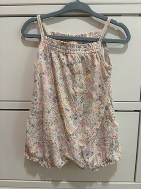 Wheat Floral Organic Cotton Baby Romper - Pastel Pink & Cream | 9m | Danish